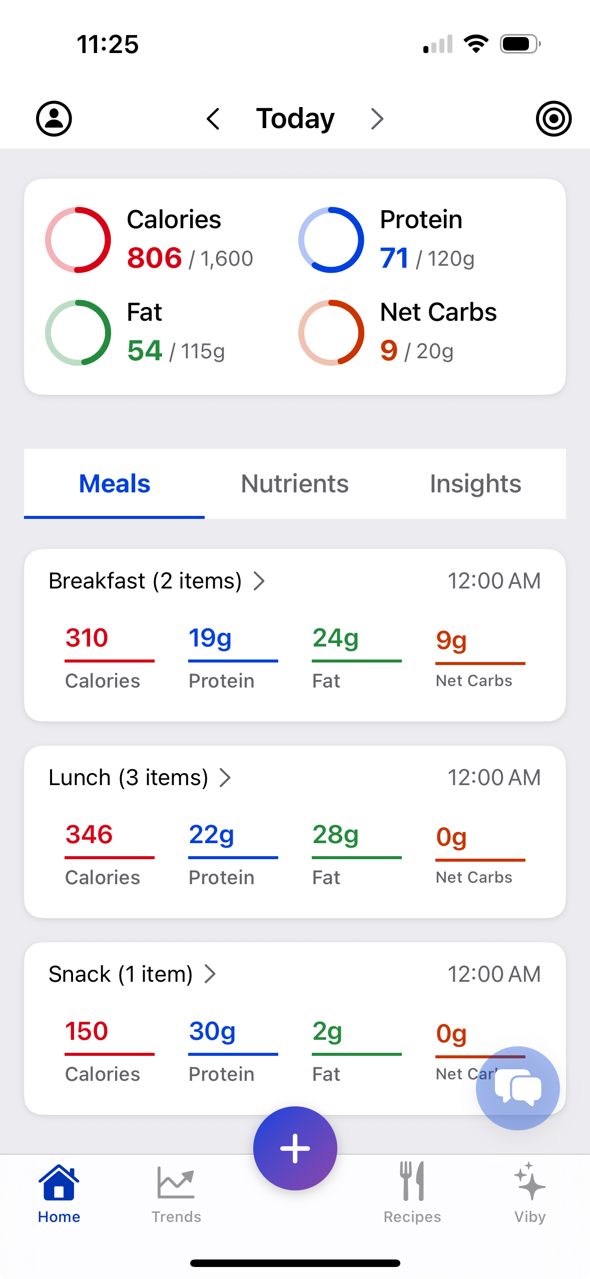 Keto Vibes App Interface